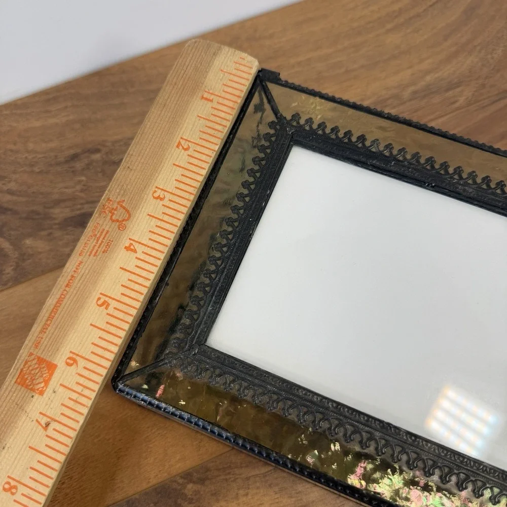 Ormolu Keepsake Box Photo Lid Iridescent Glass Large 8x6